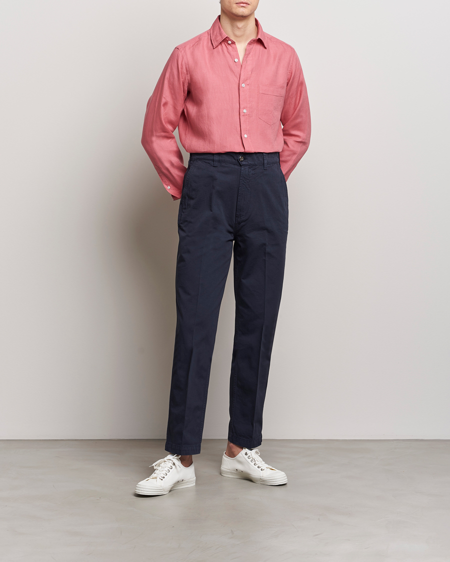 Men | Shirts | Drake's | Linen Summer Shirt Pink