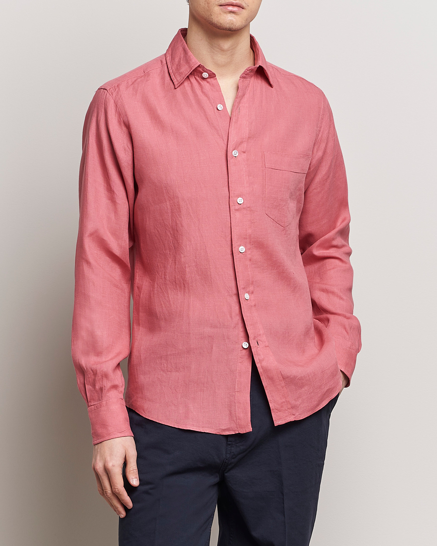 Men | Shirts | Drake's | Linen Summer Shirt Pink