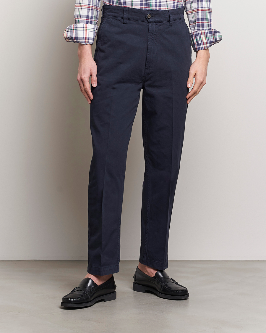 Men | Trousers | Drake's | Flat Front Cotton Chino Navy