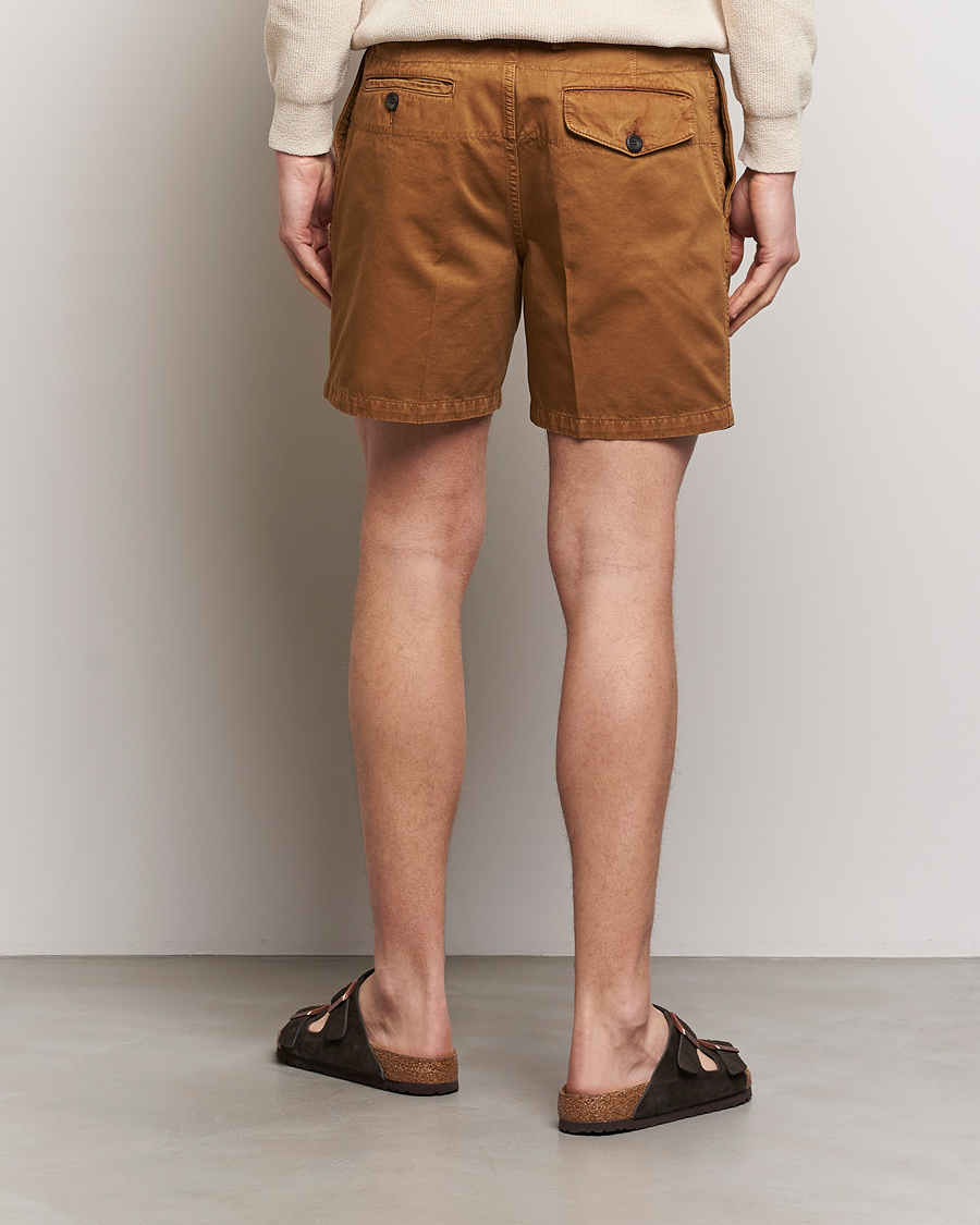 Men | Shorts | Drake's | Cotton Twill Chino Shorts Washed Tobacco