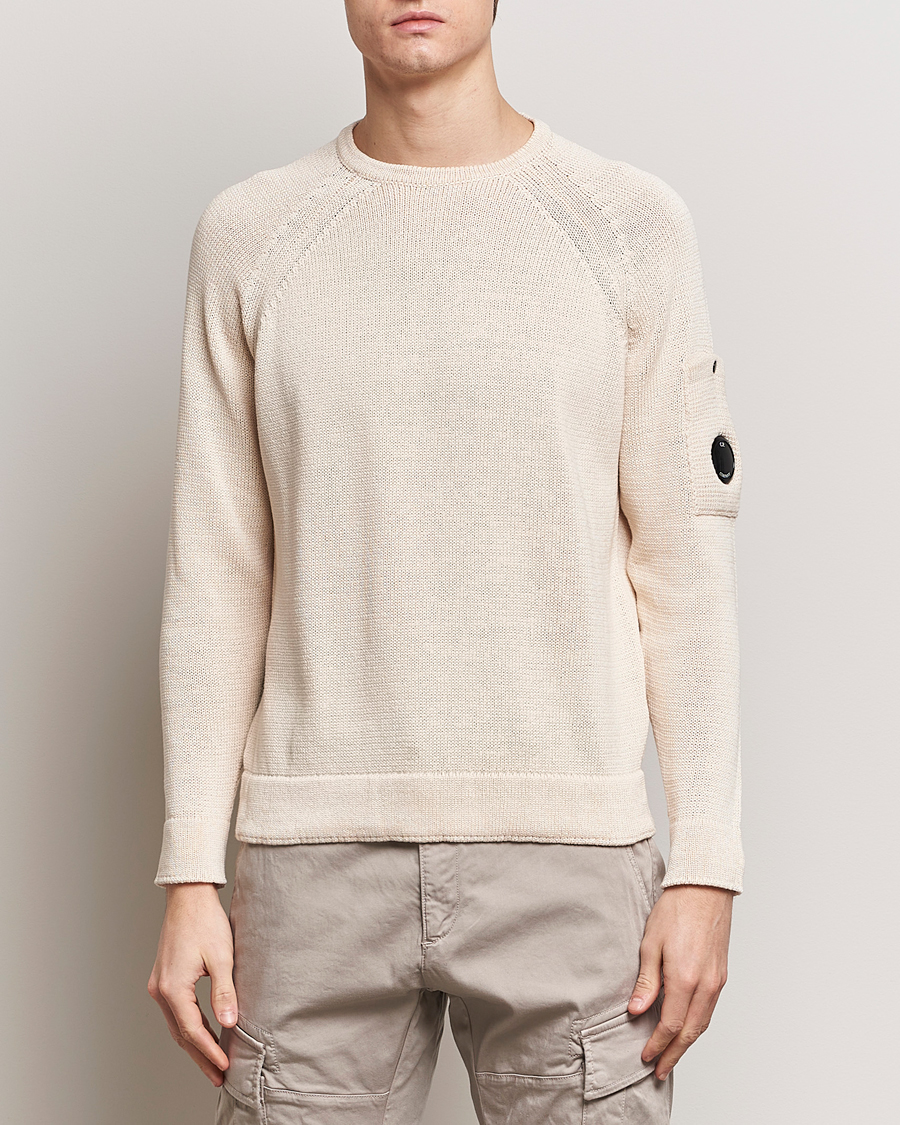 Men | Sweaters & Knitwear | C.P. Company | Compact Cotton Lens Crewneck Ecru