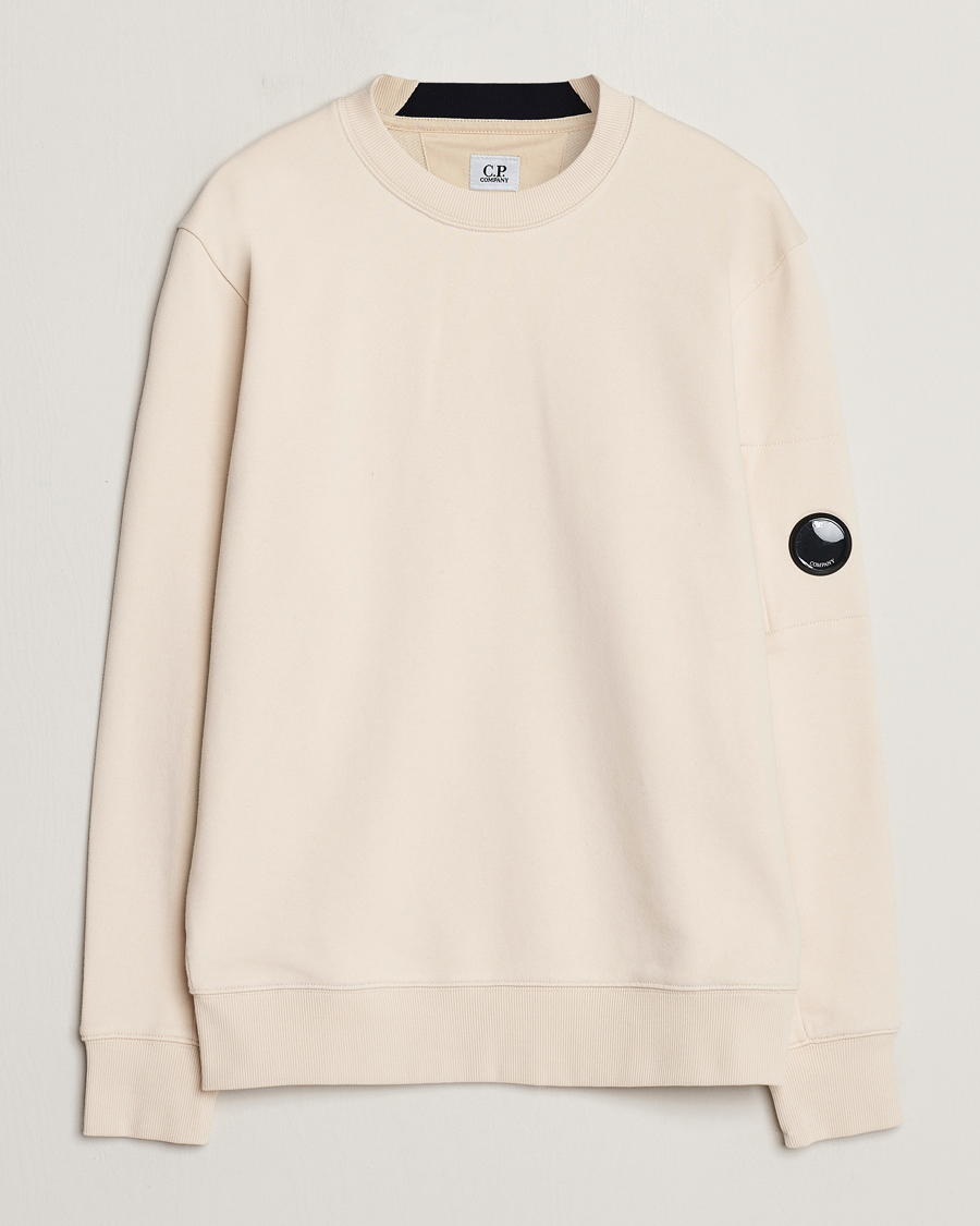 Men | Sweaters & Knitwear | C.P. Company | Diagonal Raised Fleece Lens Sweatshirt Ecru