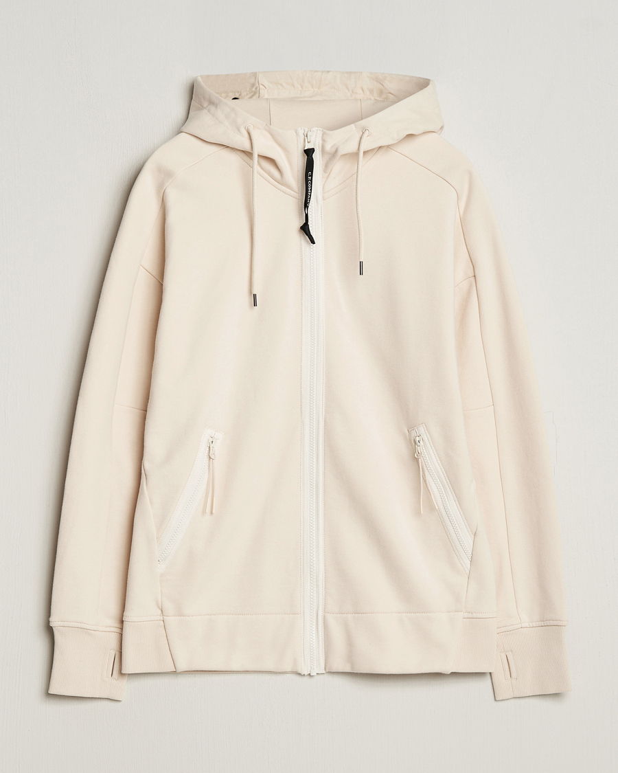 Men | Sweaters & Knitwear | C.P. Company | Diagonal Raised Fleece Full Zip Goggle Hoodie Ecru