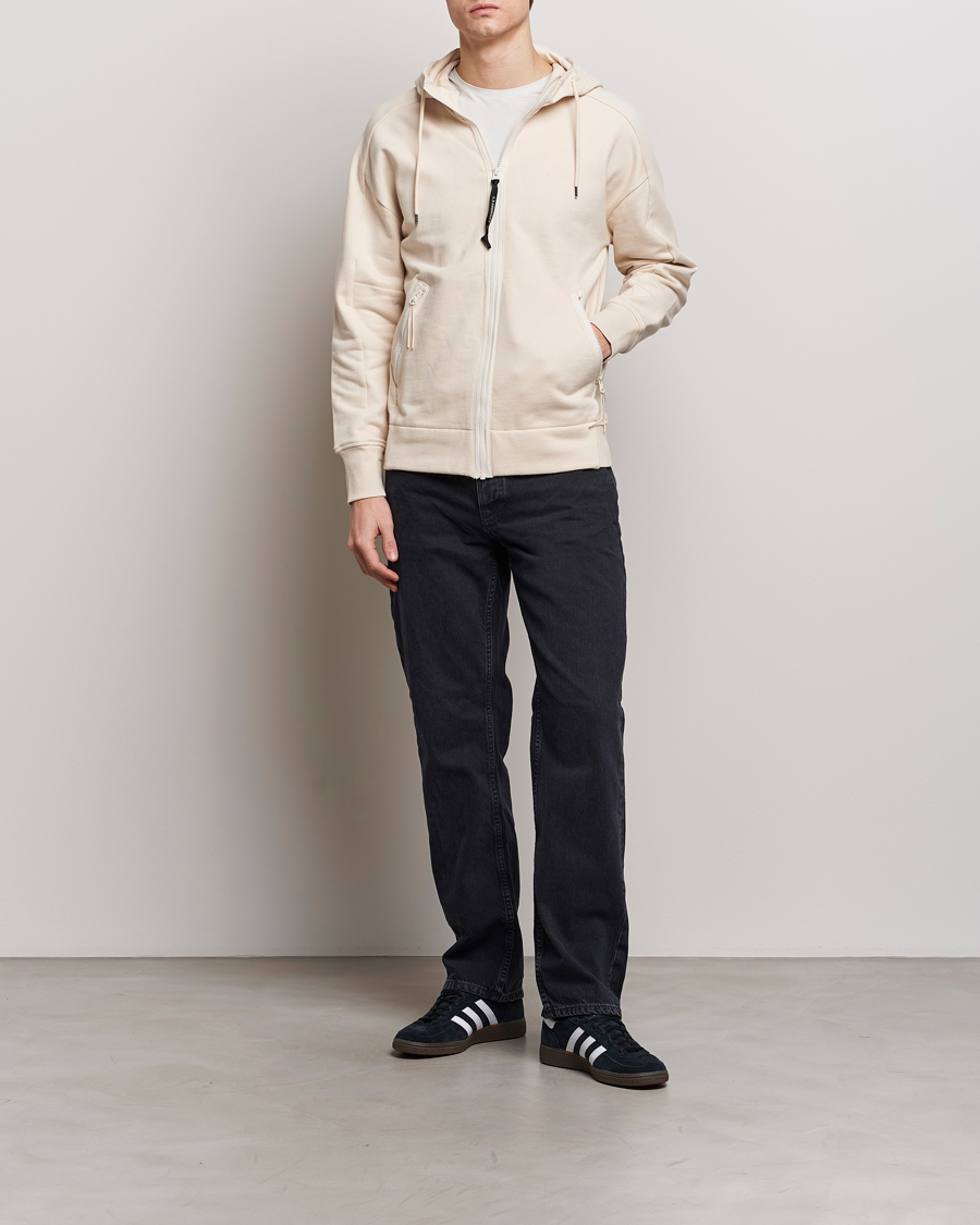 Men | Sweaters & Knitwear | C.P. Company | Diagonal Raised Fleece Full Zip Goggle Hoodie Ecru