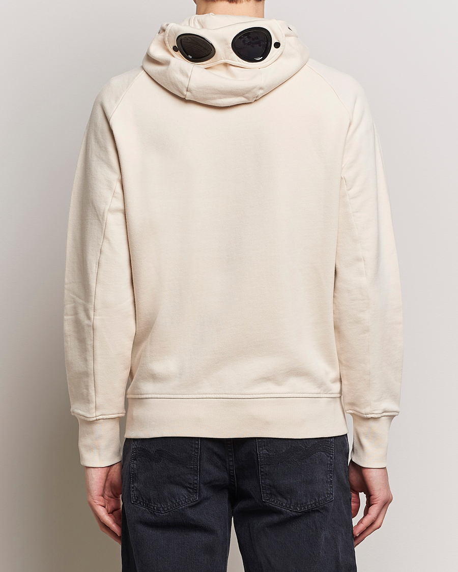 Men | Sweaters & Knitwear | C.P. Company | Diagonal Raised Fleece Full Zip Goggle Hoodie Ecru