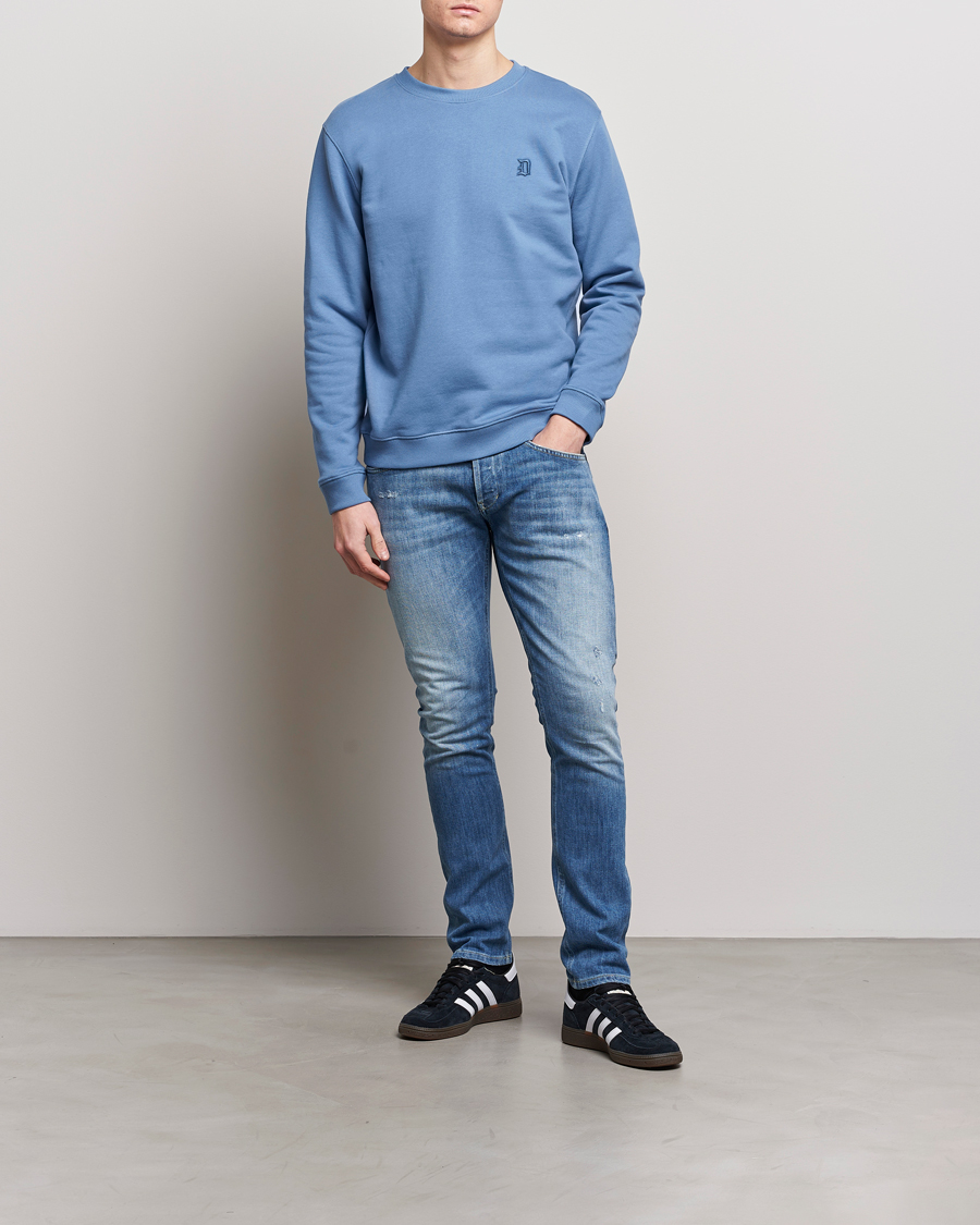 Men | Sweaters & Knitwear | Dondup | Loco Crew Neck Sweatshirt Washed Blue