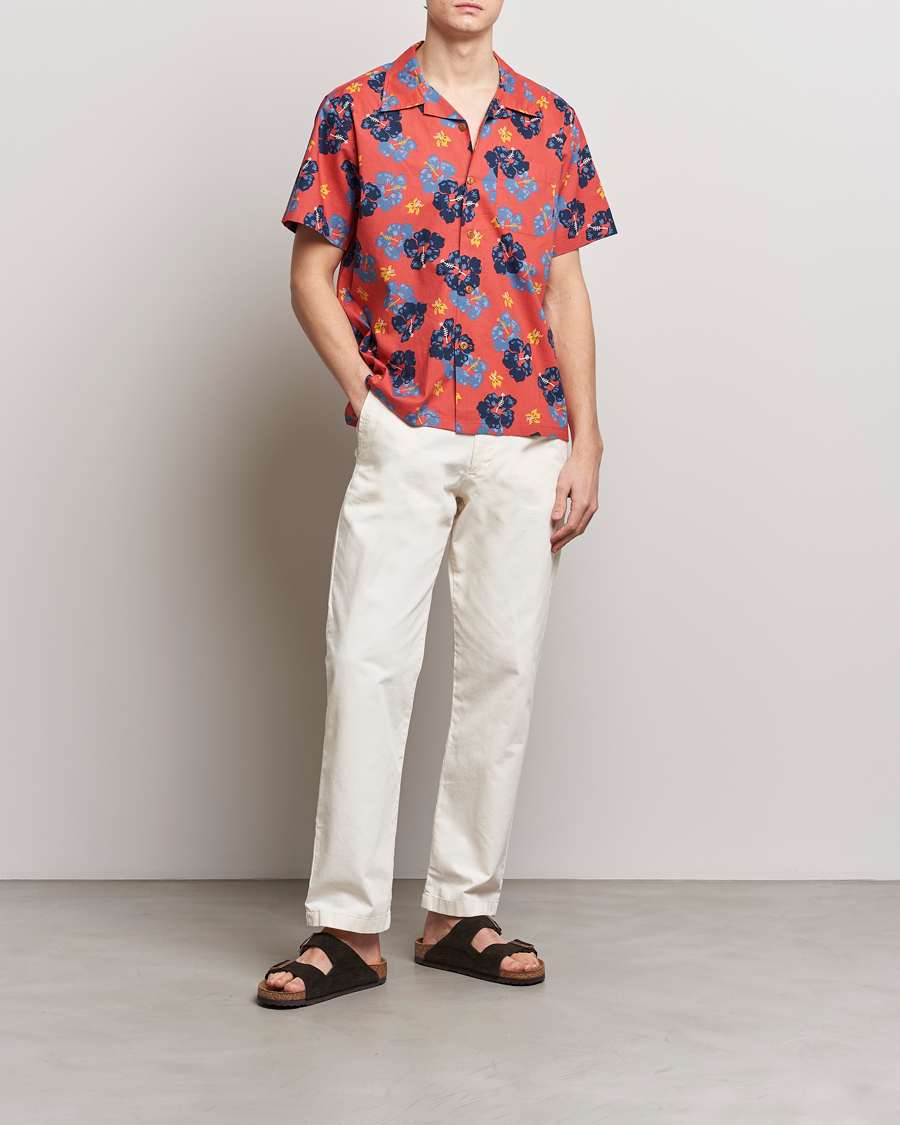Men | Shirts | Nudie Jeans | Arthur Printed Flower Short Sleeve Shirt Red