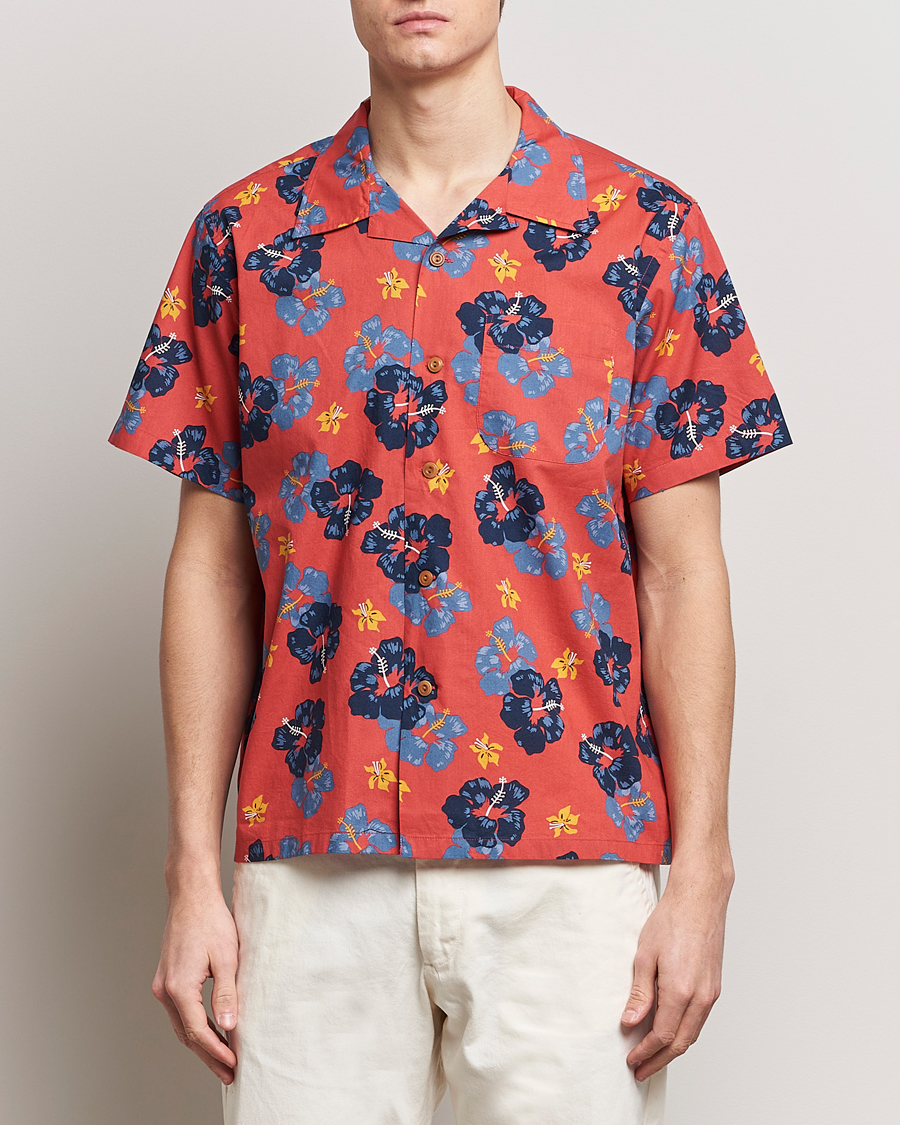Men | Shirts | Nudie Jeans | Arthur Printed Flower Short Sleeve Shirt Red