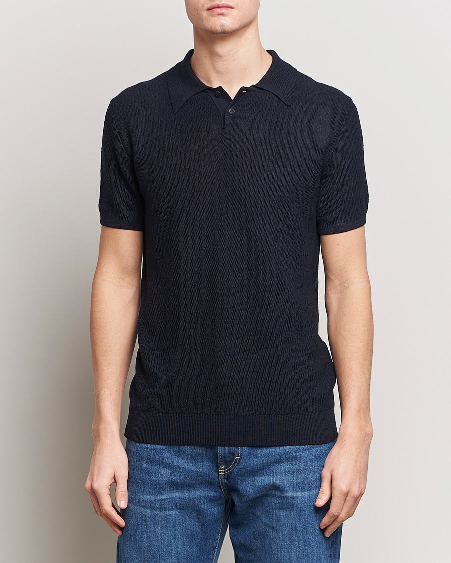 Men | Polo Shirts | A.P.C. | Jay Viscose/Linen Polo Dark Navy