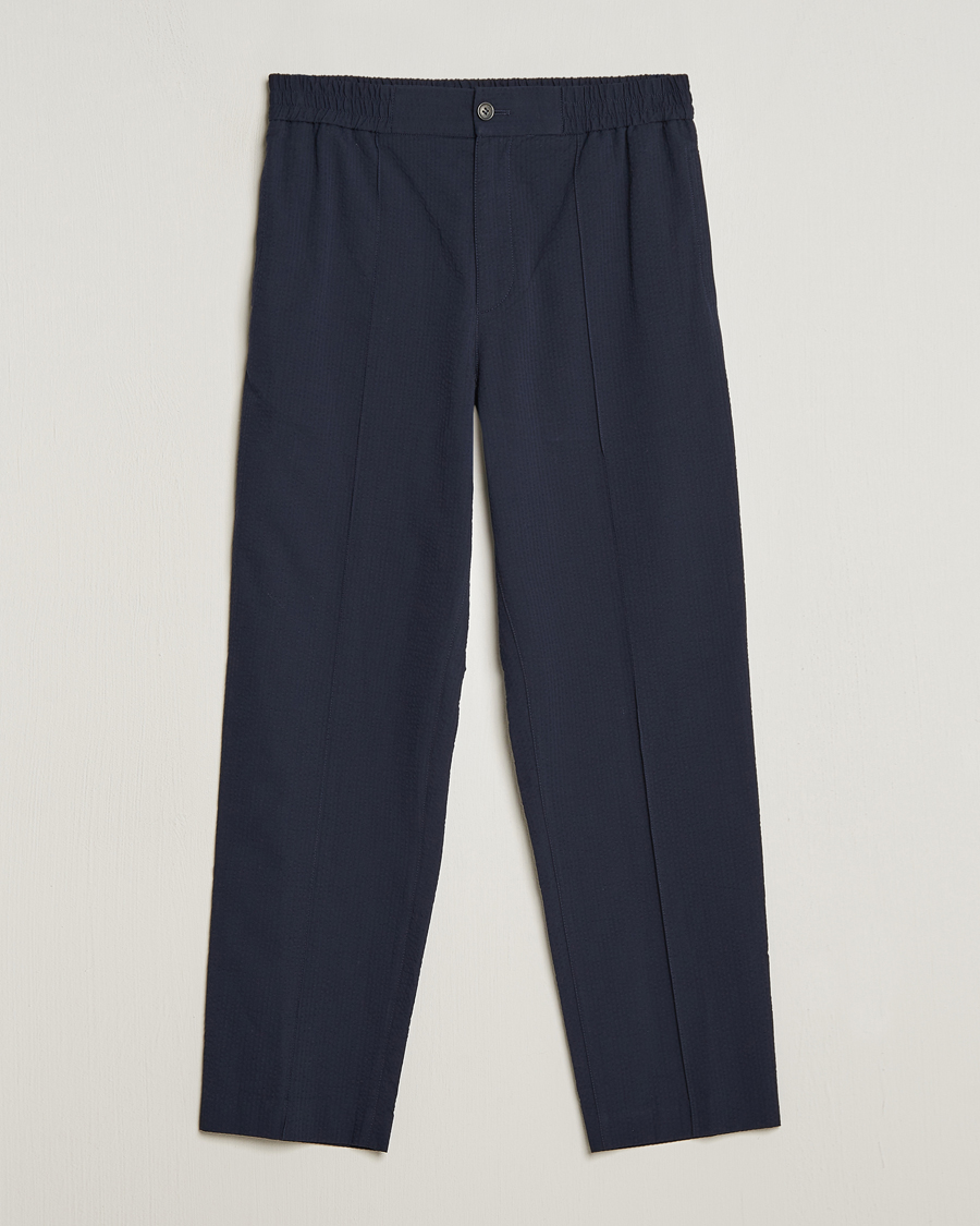 Men | Trousers | A.P.C. | Joaquin Seersucker Drawstring Trousers Dark Navy