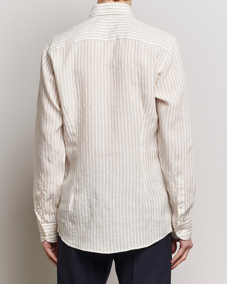 Men | Shirts | Eton | Slim Fit Striped Linen Shirt Beige/White