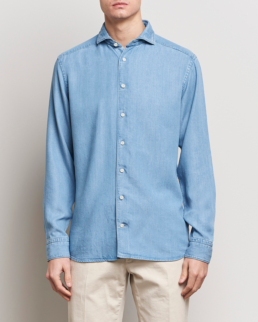Men | Shirts | Eton | Slim Fit Denim Tencel Shirt Blue