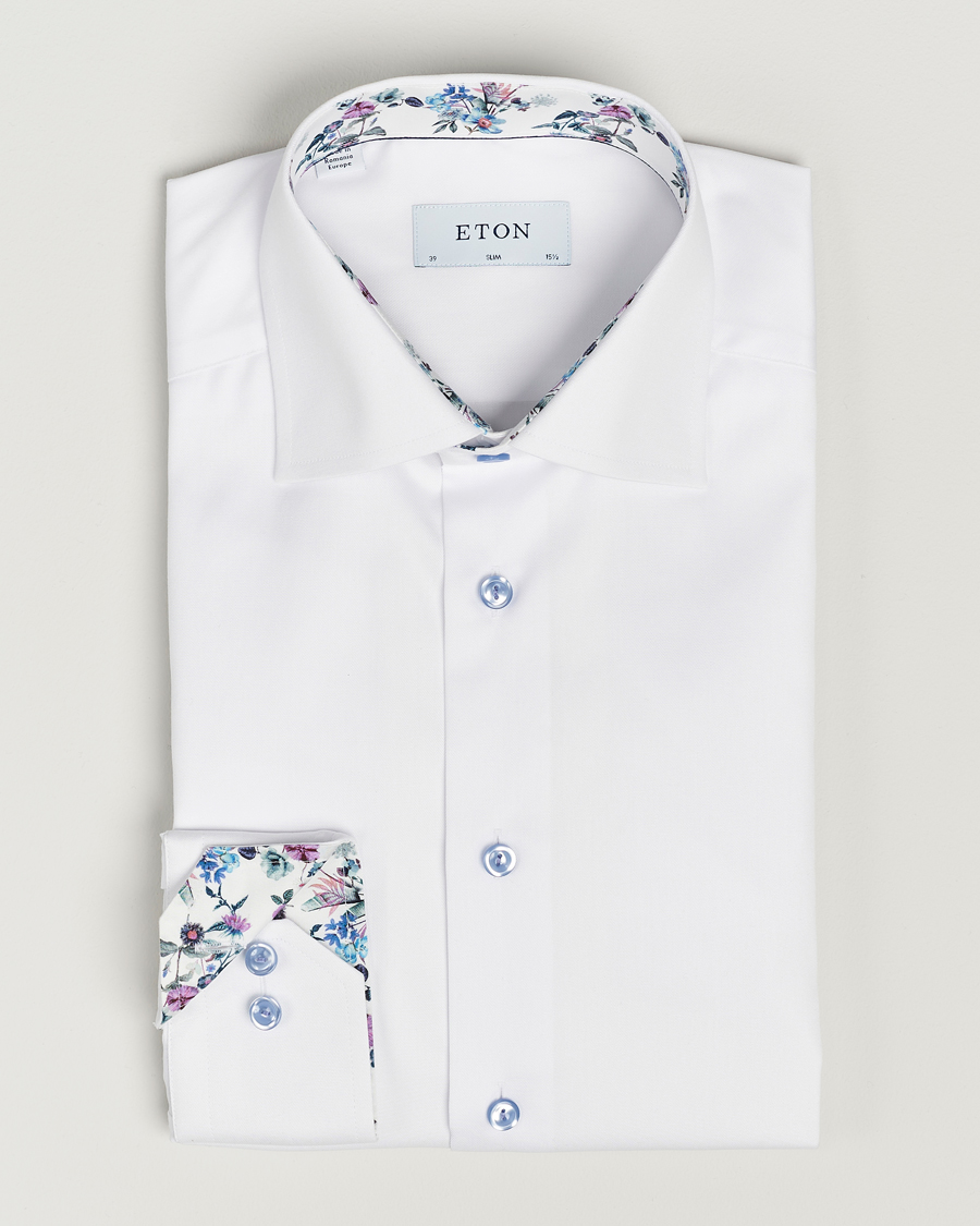 Men | Shirts | Eton | Slim Fit Signature Twill Contrast Shirt White