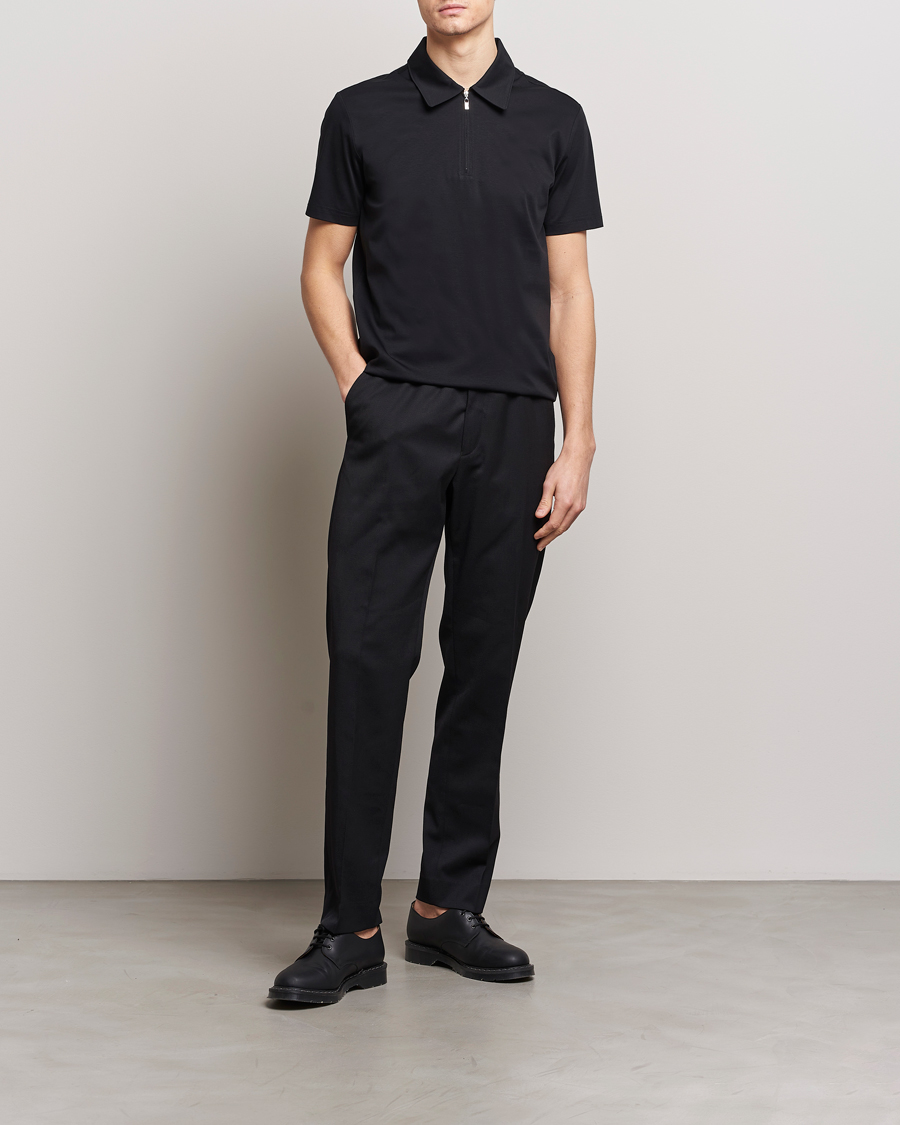 Men | Polo Shirts | Tiger of Sweden | Laron Mercerized Cotton Half Zip Polo Black
