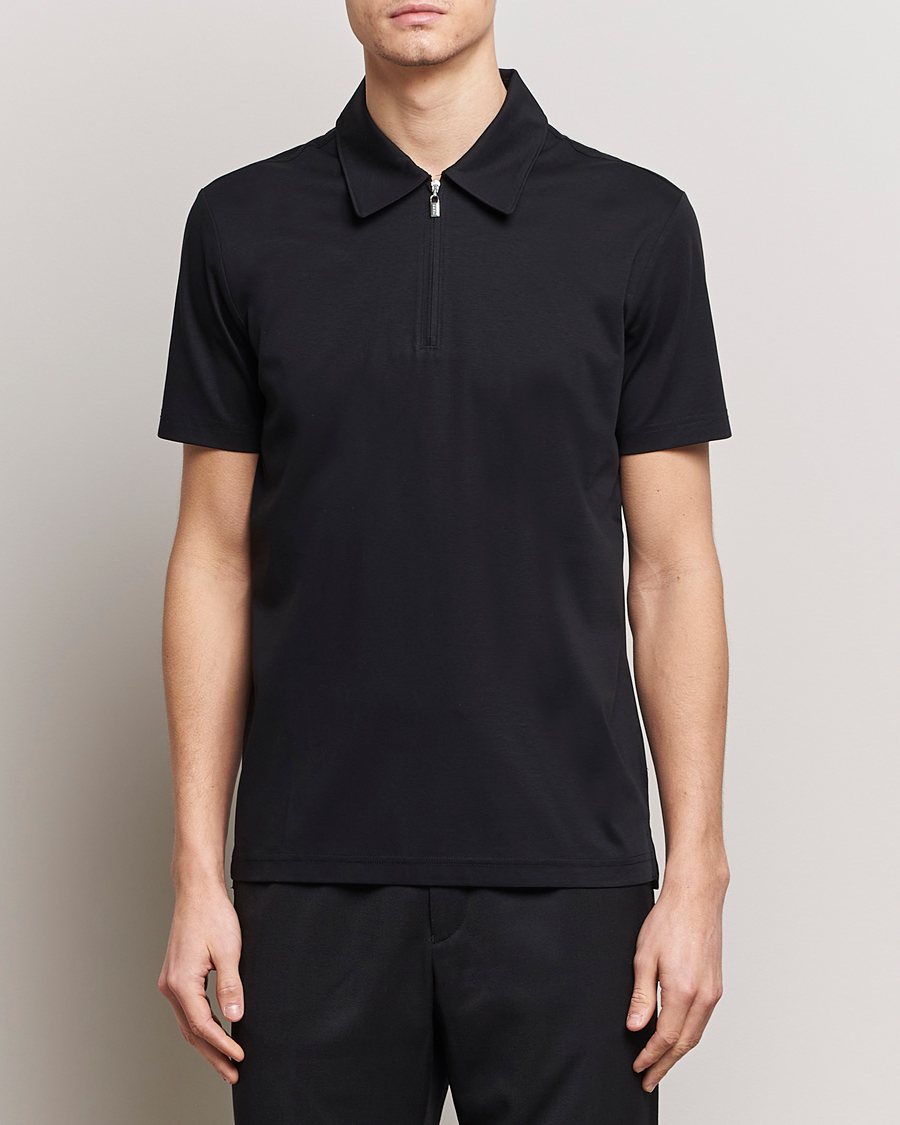 Men | Polo Shirts | Tiger of Sweden | Laron Mercerized Cotton Half Zip Polo Black