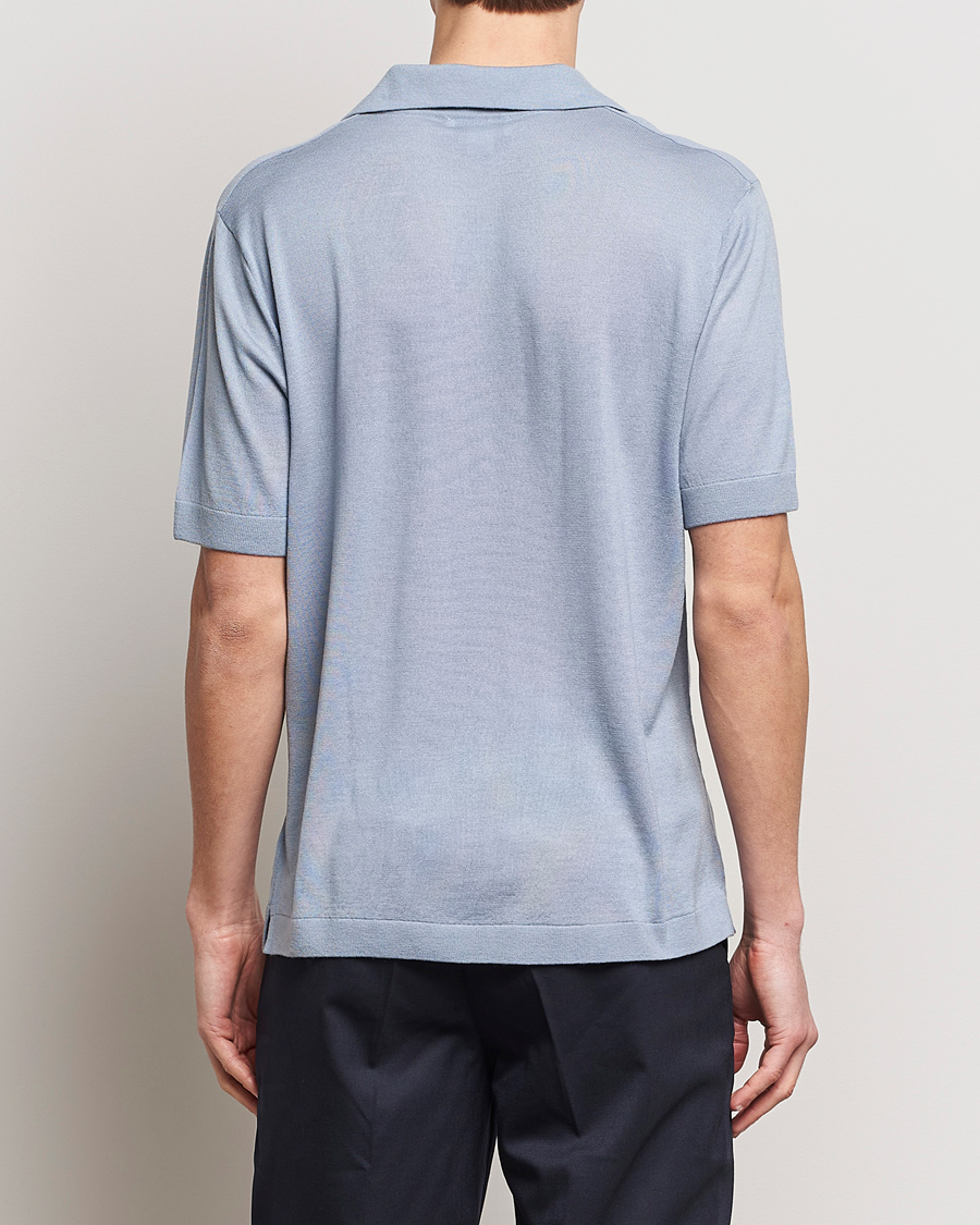 Men | Polo Shirts | Tiger of Sweden | Beker Knitted Merino Open Collar Polo Polar Blue