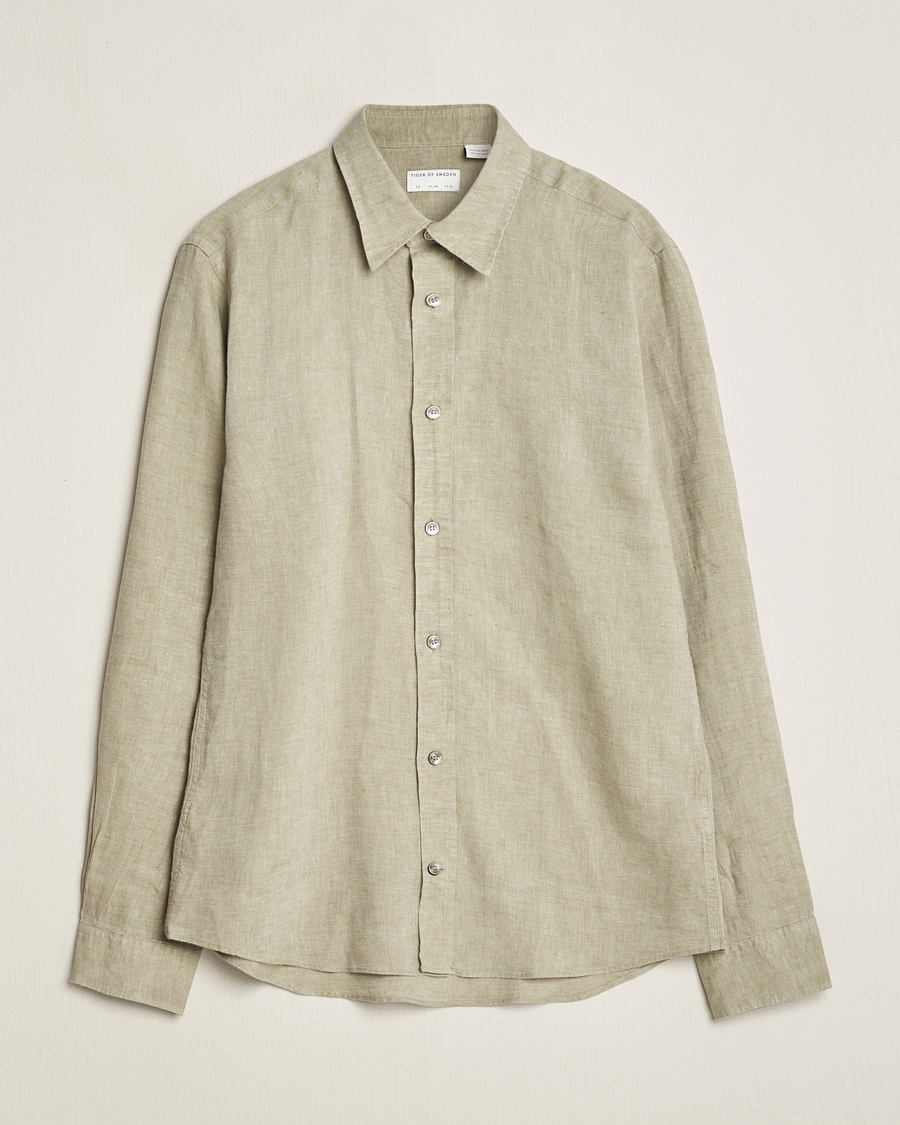 Men | Shirts | Tiger of Sweden | Spenser Linen Shirt Olive Green