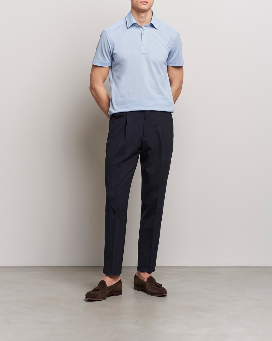 Men | Polo Shirts | Kiton | Short Sleeve Jersey Polo Light Blue
