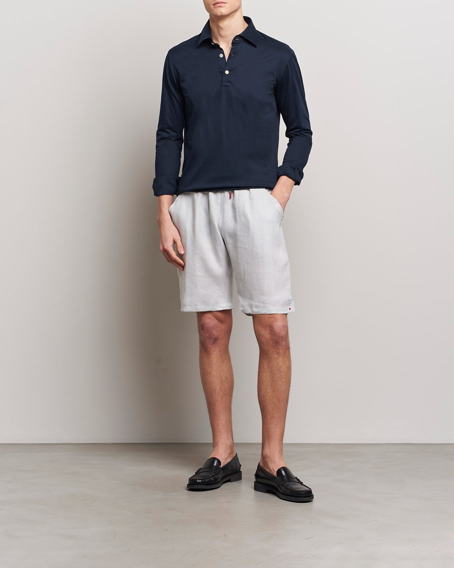 Men | Shorts | Kiton | Linen Drawstring Shorts Light Grey