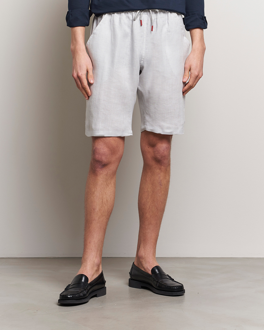 Men | Shorts | Kiton | Linen Drawstring Shorts Light Grey