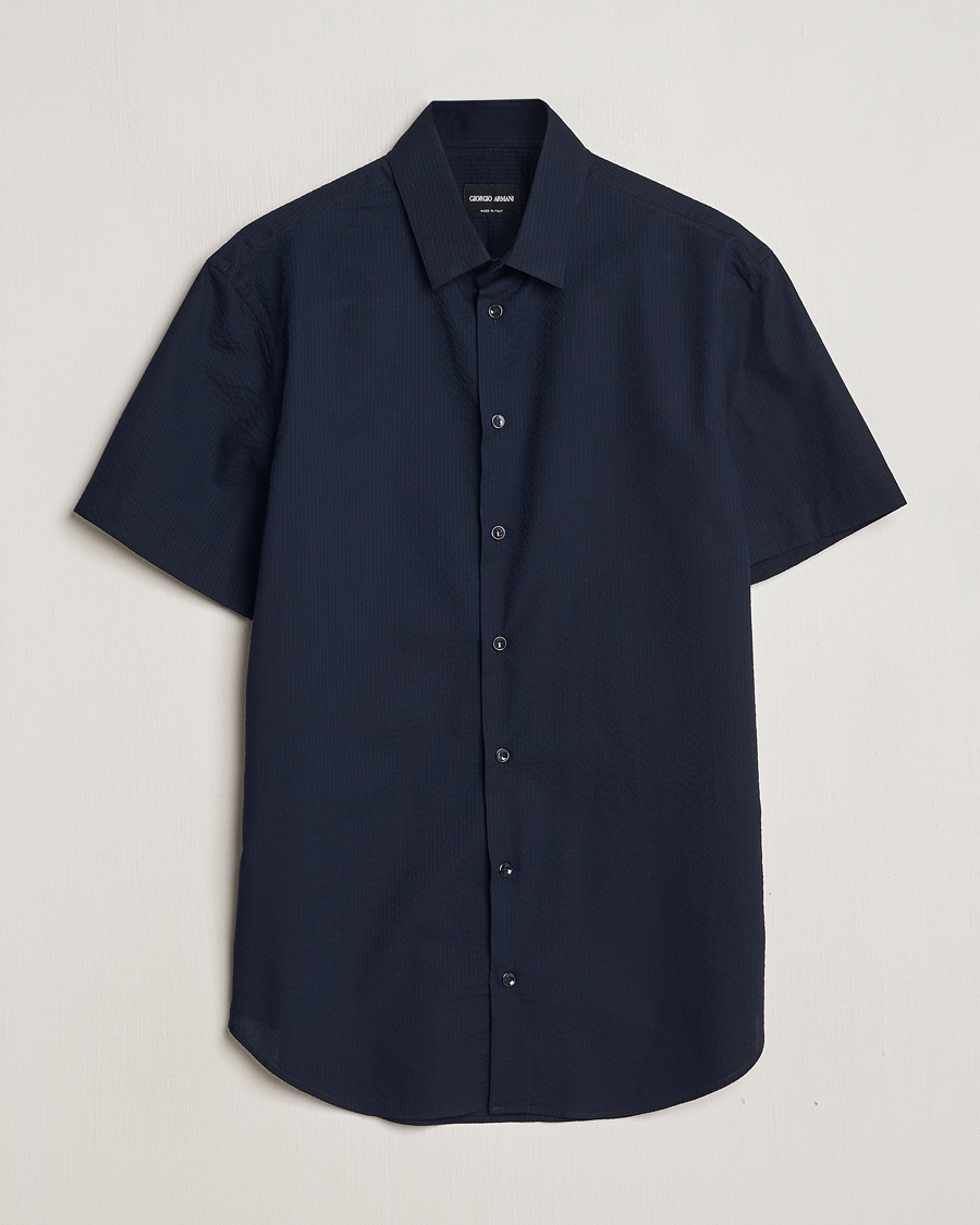 Men | Shirts | Giorgio Armani | Short Sleeve Seersucker Shirt Navy