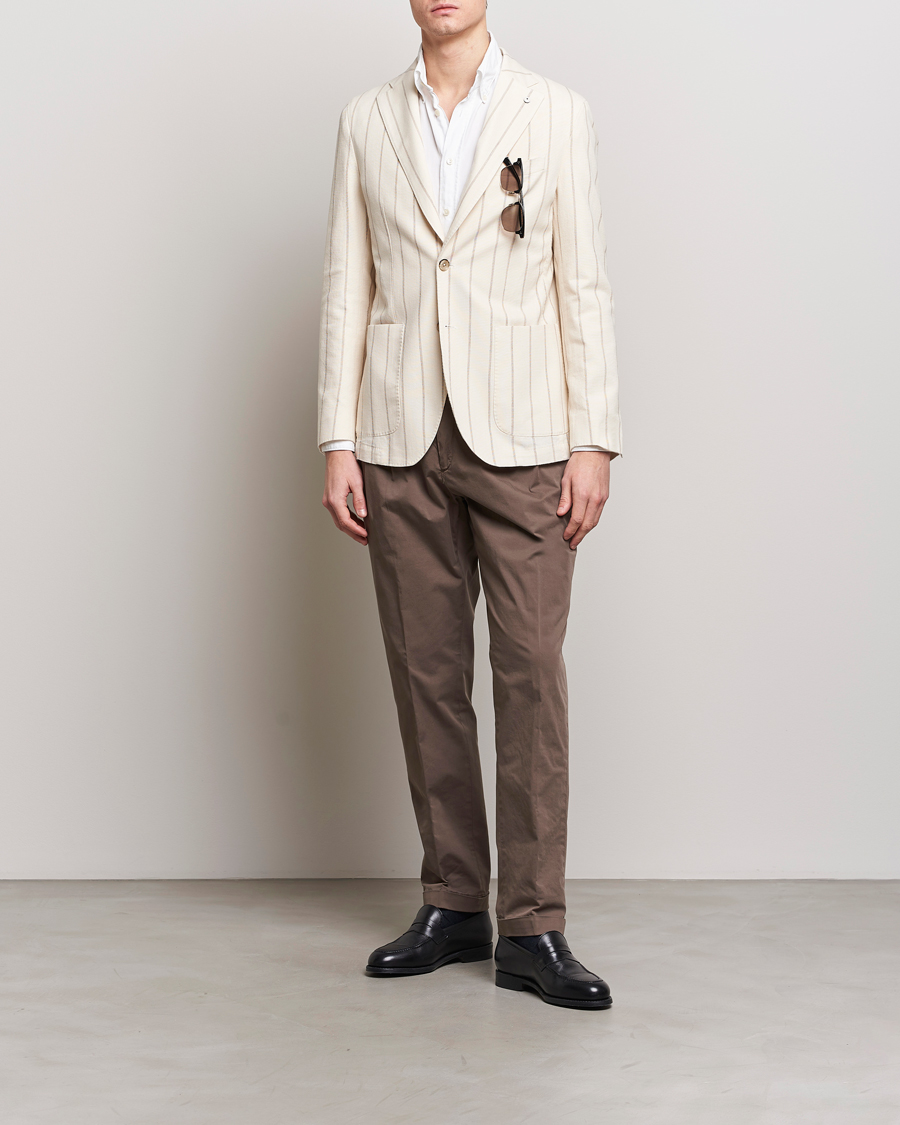 Men | Trousers | Briglia 1949 | Easy Fit Pleated Cotton Stretch Chino Brown