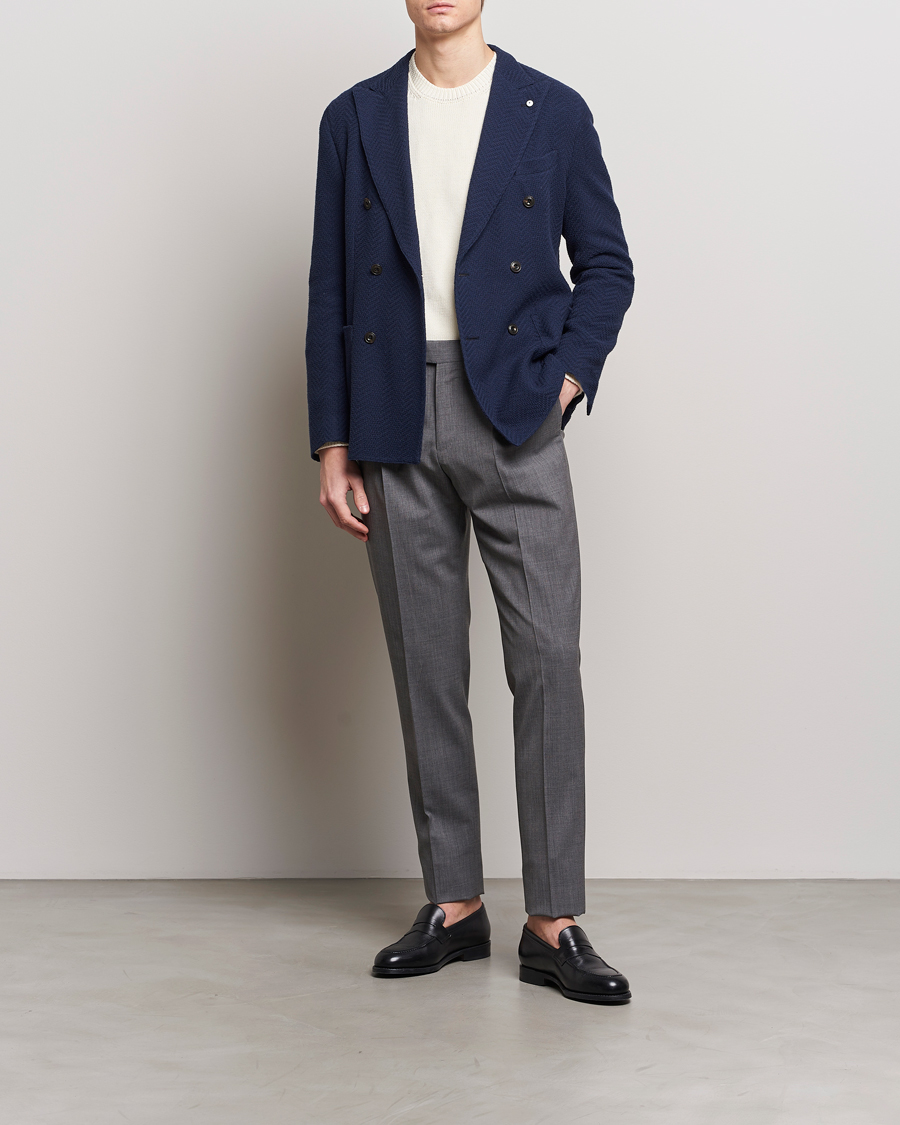 Men | Blazers | L.B.M. 1911 | Double Breasted Jersey Punto Blazer Navy