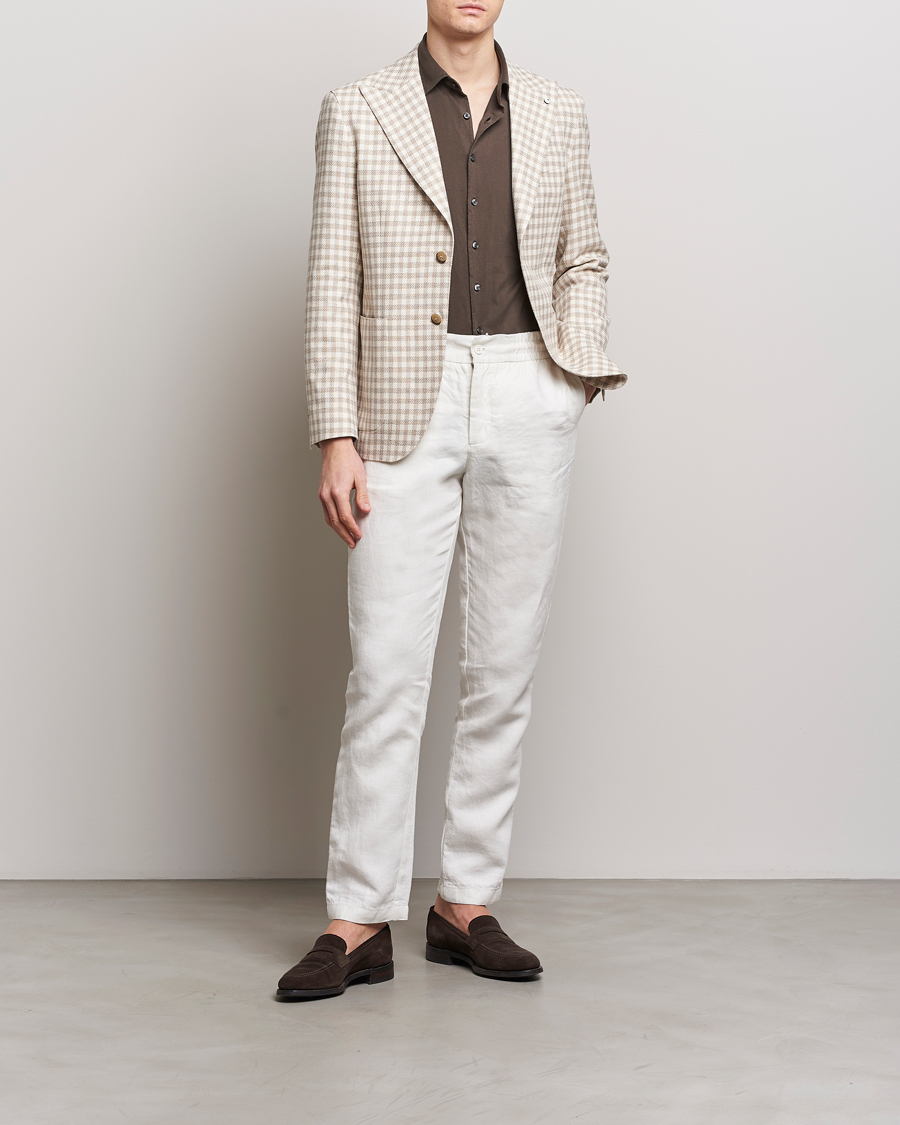 Men | Blazers | L.B.M. 1911 | Checked Cotton Peak Lapel Blazer Beige