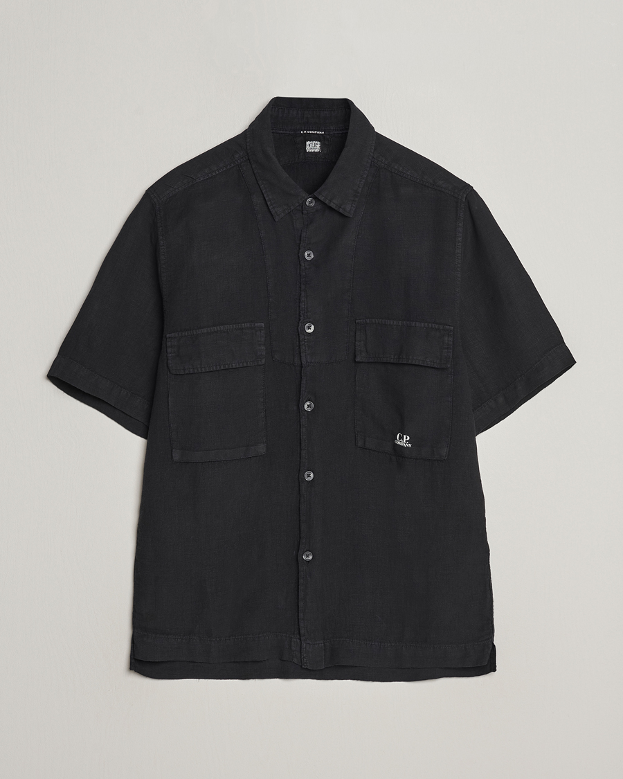 Men | Shirts | C.P. Company | Short Sleeve Linen Shirt Black