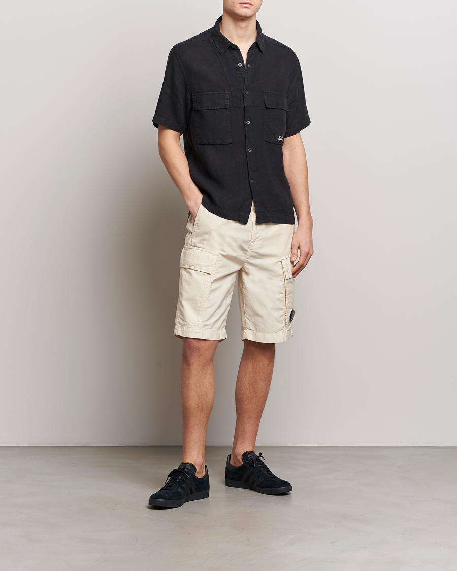 Men | Shirts | C.P. Company | Short Sleeve Linen Shirt Black