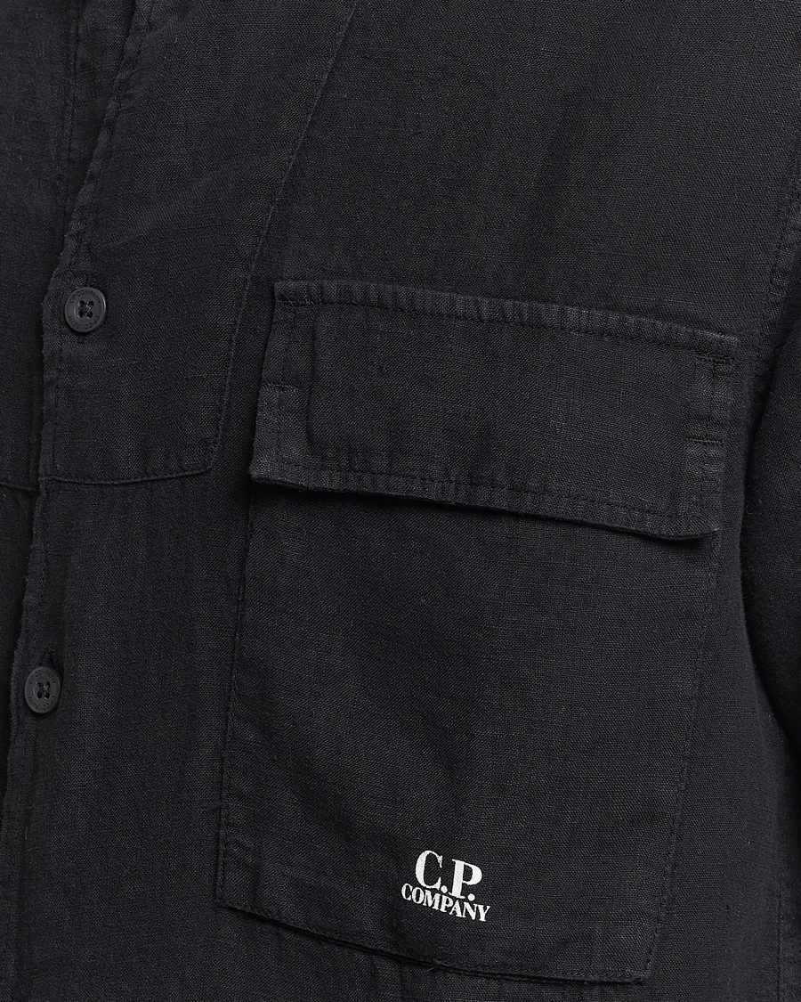Men | Shirts | C.P. Company | Short Sleeve Linen Shirt Black