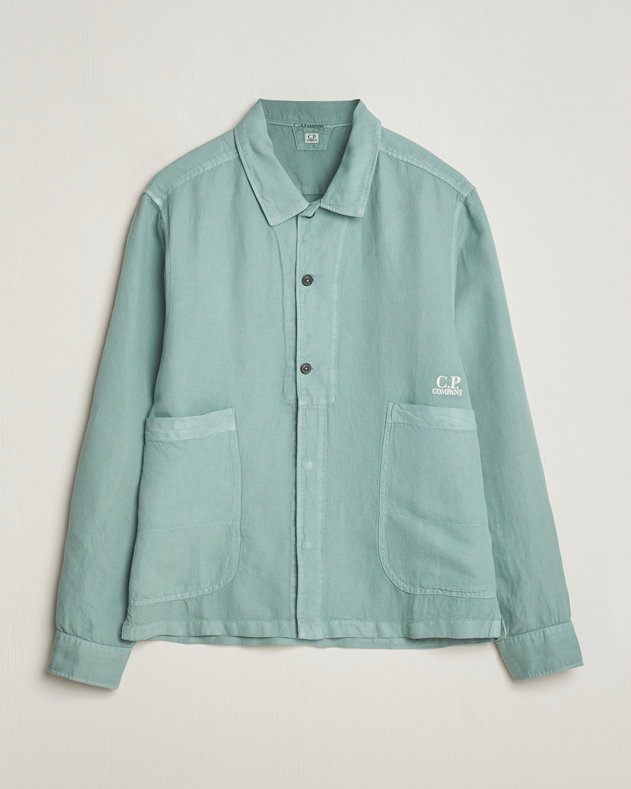 Men | Shirts | C.P. Company | Broken Linen/Cotton Overshirt Light Green