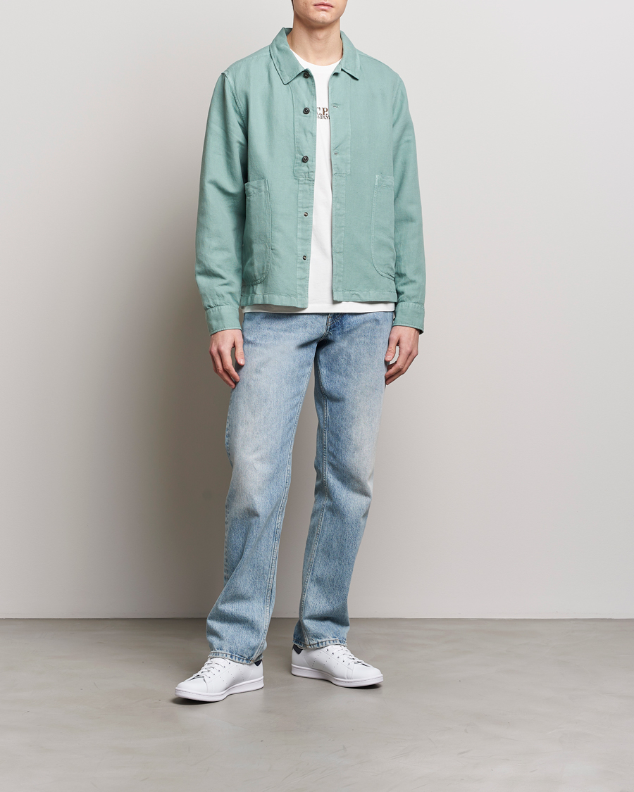 Men | Shirts | C.P. Company | Broken Linen/Cotton Overshirt Light Green