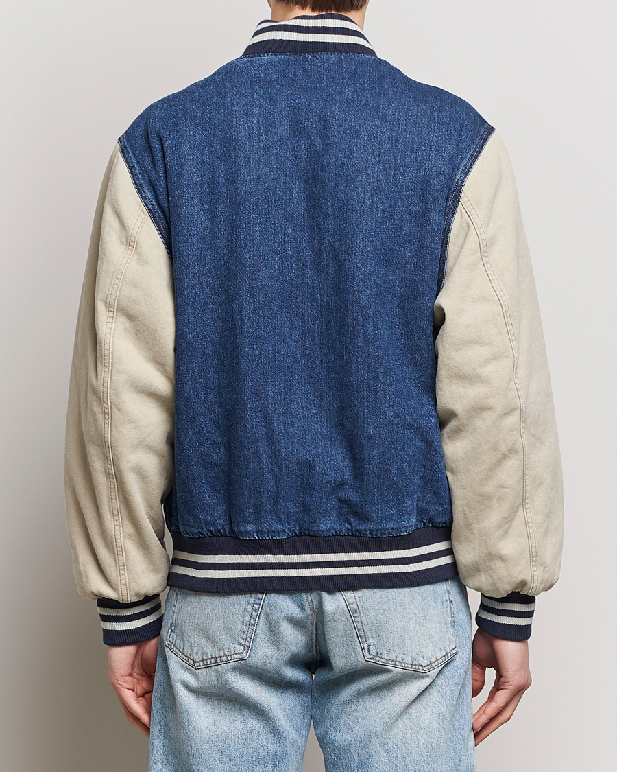 Men | Coats & Jackets | GANT | Denim Varsity Jacket Dark Blue Worn In