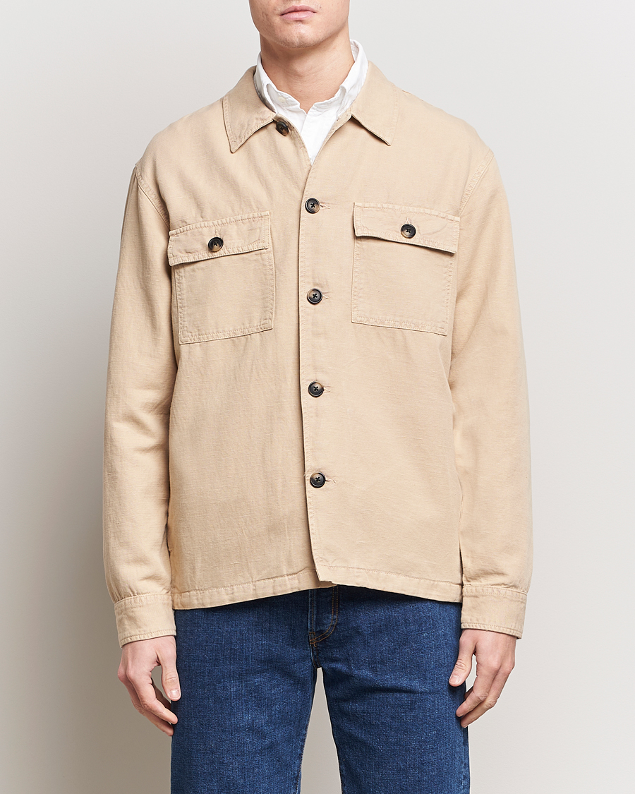 Men | Shirts | GANT | Linen/Cotton Twill Overshirt Dry Sand