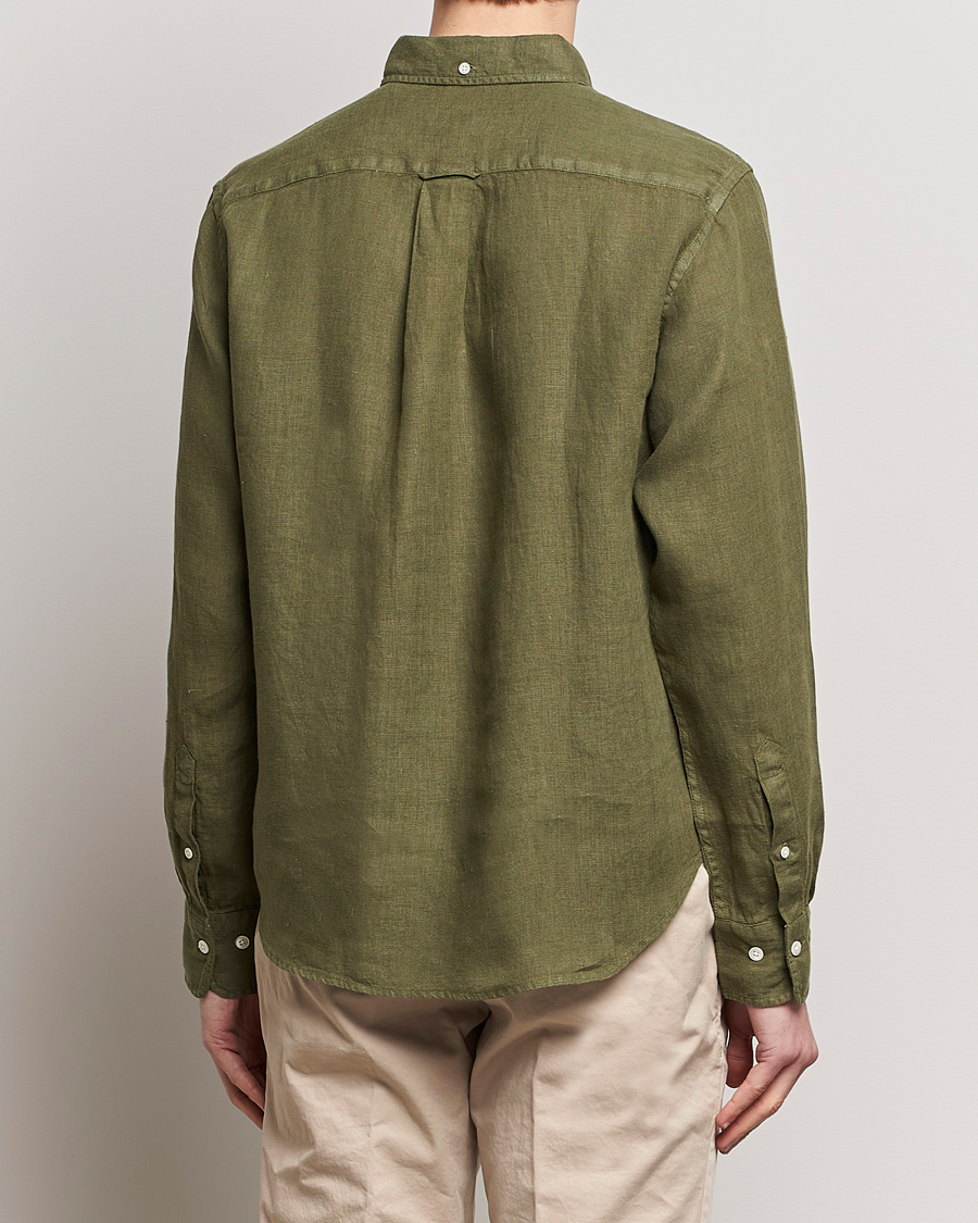Men | Shirts | GANT | Regular Fit Garment Dyed Linen Shirt Juniper Green