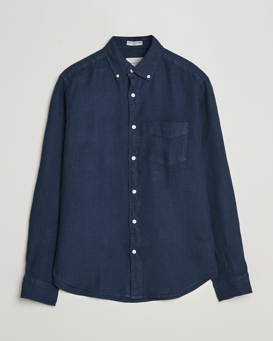 Men | Shirts | GANT | Regular Fit Garment Dyed Linen Shirt Marine