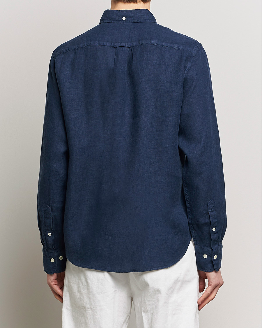 Men | Shirts | GANT | Regular Fit Garment Dyed Linen Shirt Marine