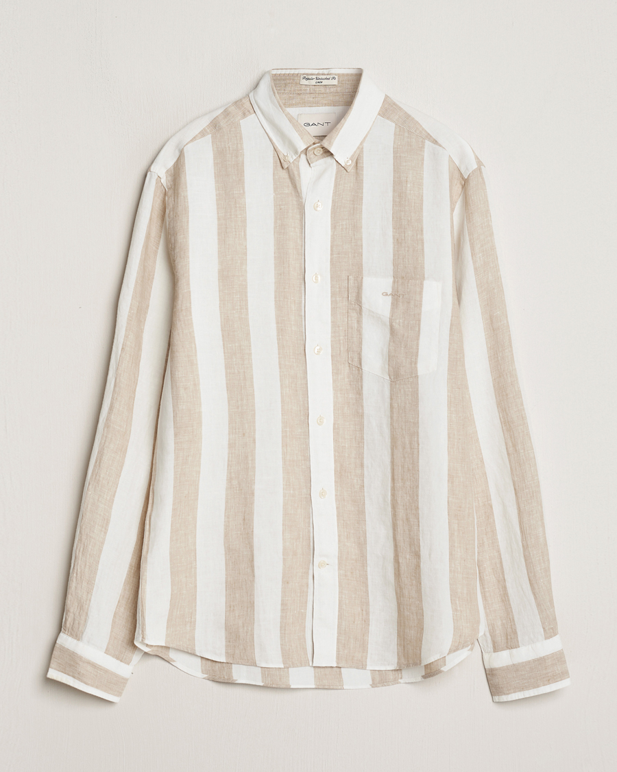 Men | Shirts | GANT | Regular Fit Bold Stripe Linen Shirt Beige/White