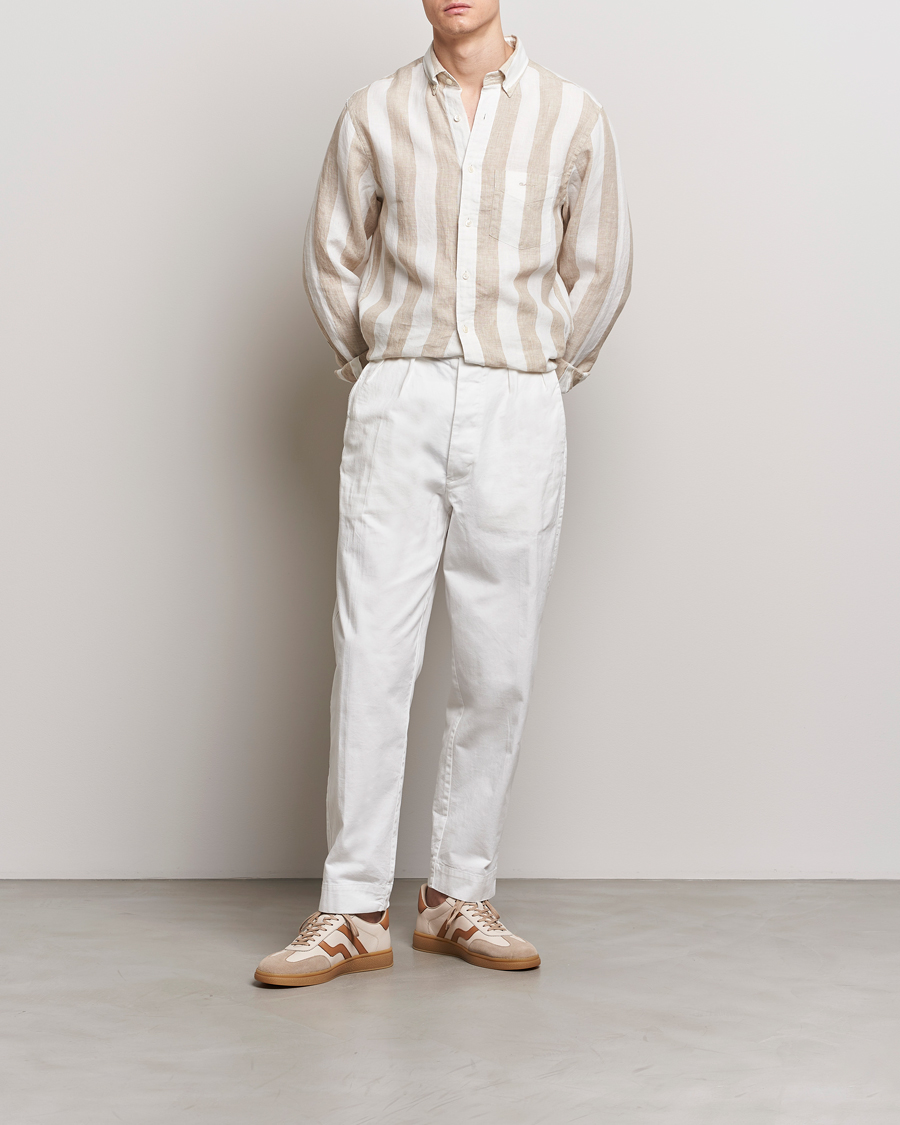 Men | Shirts | GANT | Regular Fit Bold Stripe Linen Shirt Beige/White