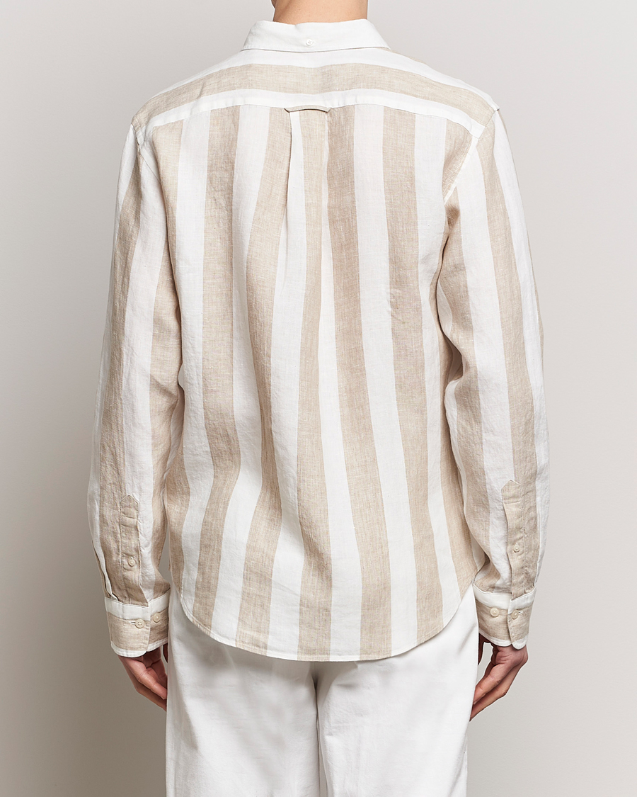 Men | Shirts | GANT | Regular Fit Bold Stripe Linen Shirt Beige/White