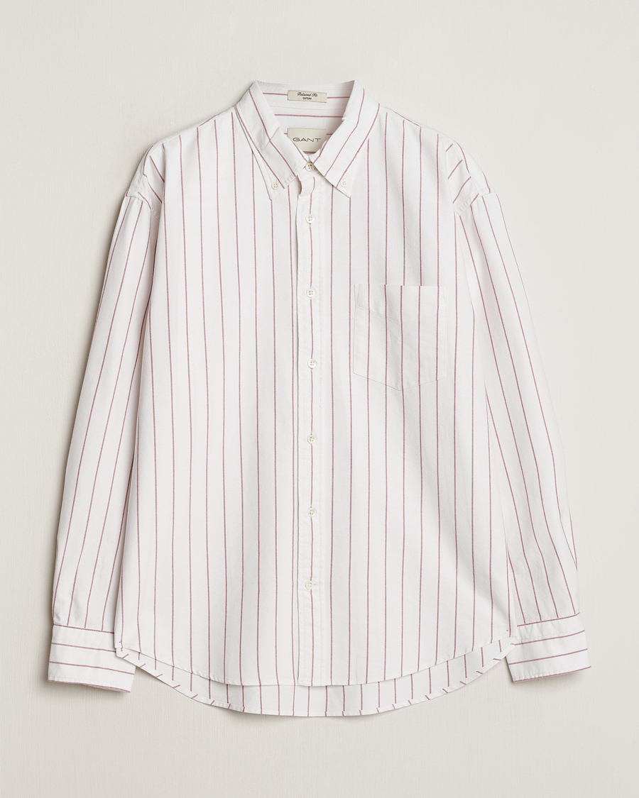 Men | Shirts | GANT | Relaxed Fit Heritage Striped Oxford Shirt White/Red