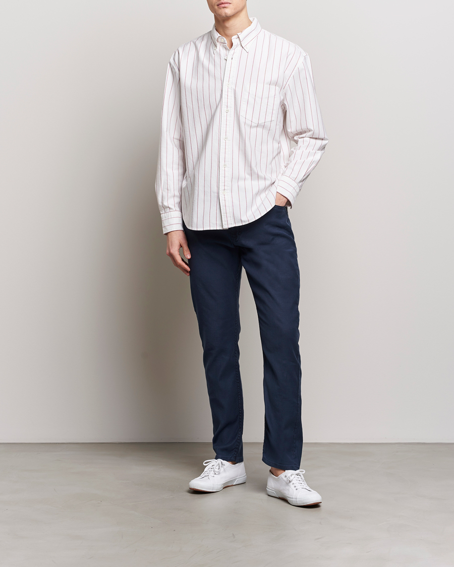Men | Trousers | GANT | Cotton/Linen 5-Pocket Trousers Marine