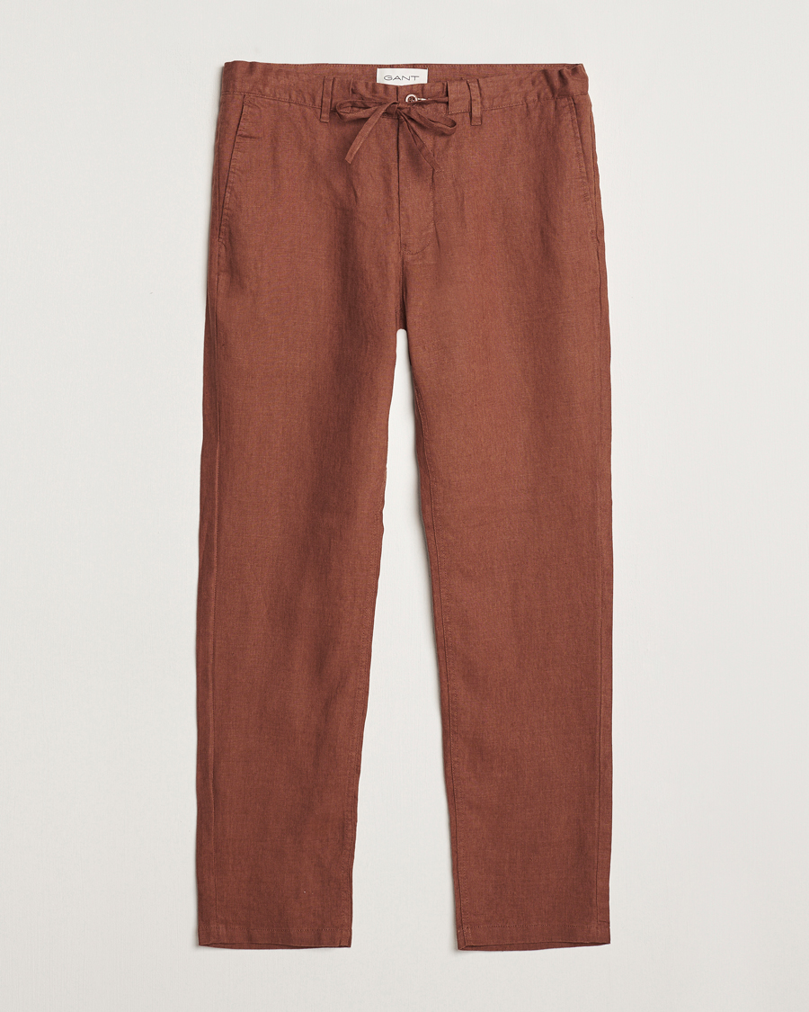 Men | Trousers | GANT | Relaxed Linen Drawstring Pants Cognac Brown