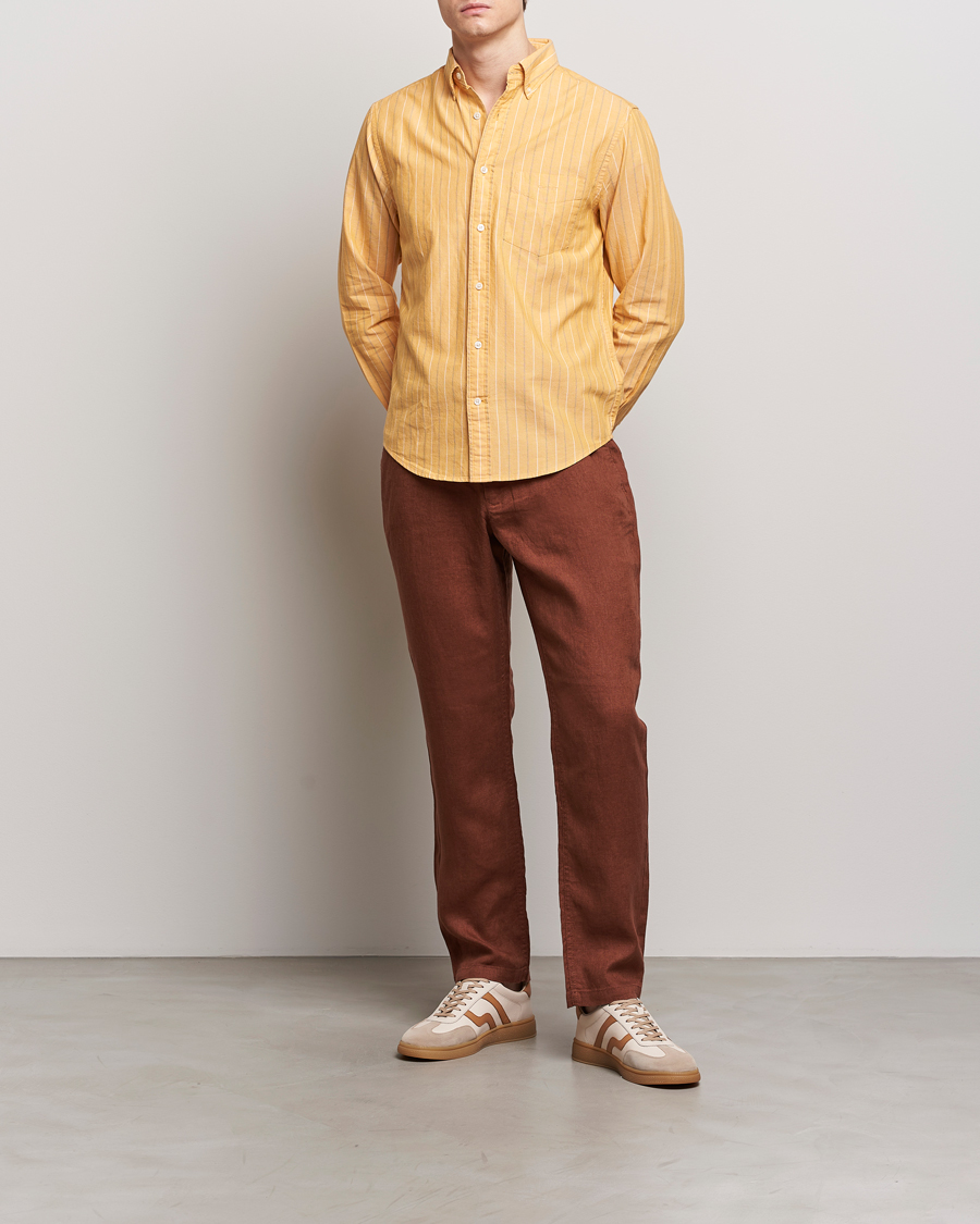 Men | Trousers | GANT | Relaxed Linen Drawstring Pants Cognac Brown