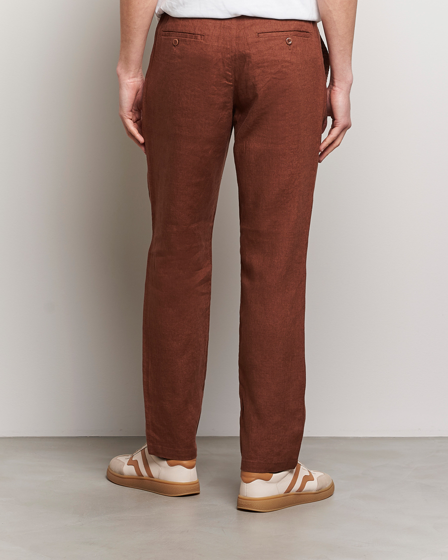 Men | Trousers | GANT | Relaxed Linen Drawstring Pants Cognac Brown