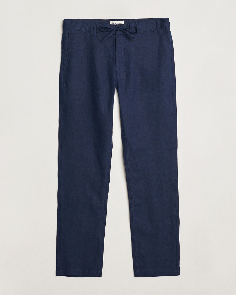 Men | Trousers | GANT | Relaxed Linen Drawstring Pants Marine