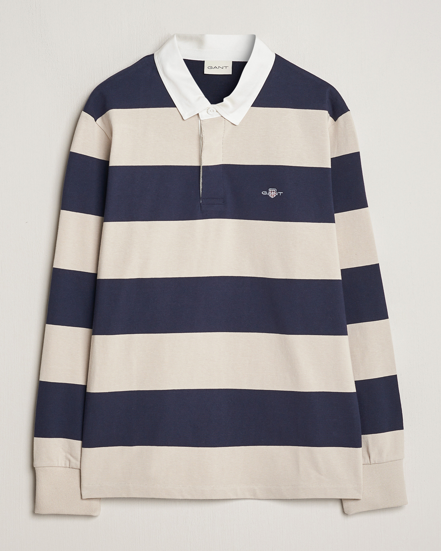 Men | Sweaters & Knitwear | GANT | Barstriped Rugger Silky Beige/Navy