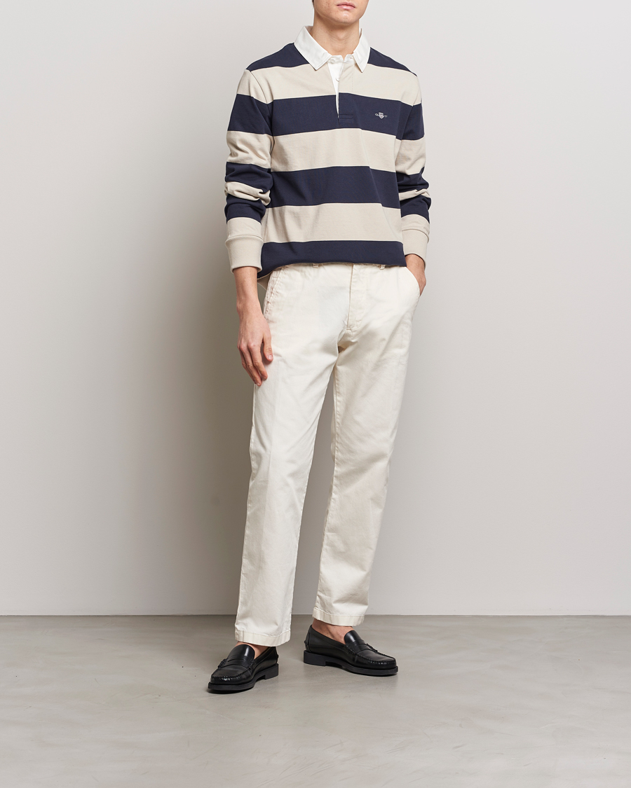 Men | Sweaters & Knitwear | GANT | Barstriped Rugger Silky Beige/Navy