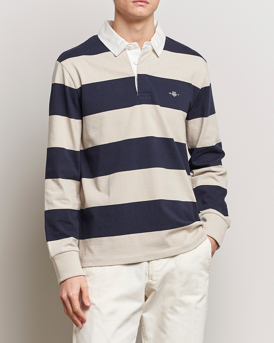 Men | Sweaters & Knitwear | GANT | Barstriped Rugger Silky Beige/Navy